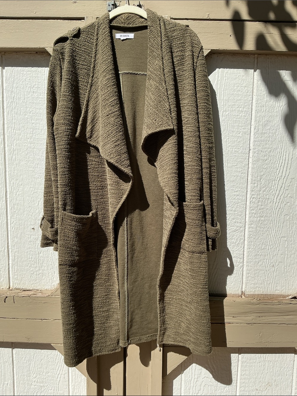 BB Dakota Olive Open-Front Long Trench Cardigan